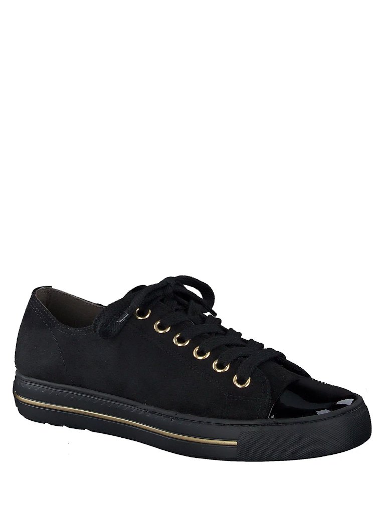 $470 Paul Green Sophie Sneaker Low Top Nubuck Black Patent 10 Us (Te21)